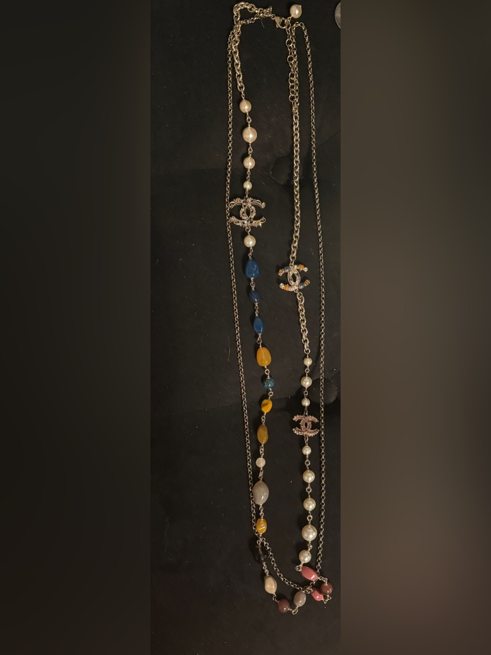 CHANEL Multicolor Bead, Pearl & CC Logo Long Necklace